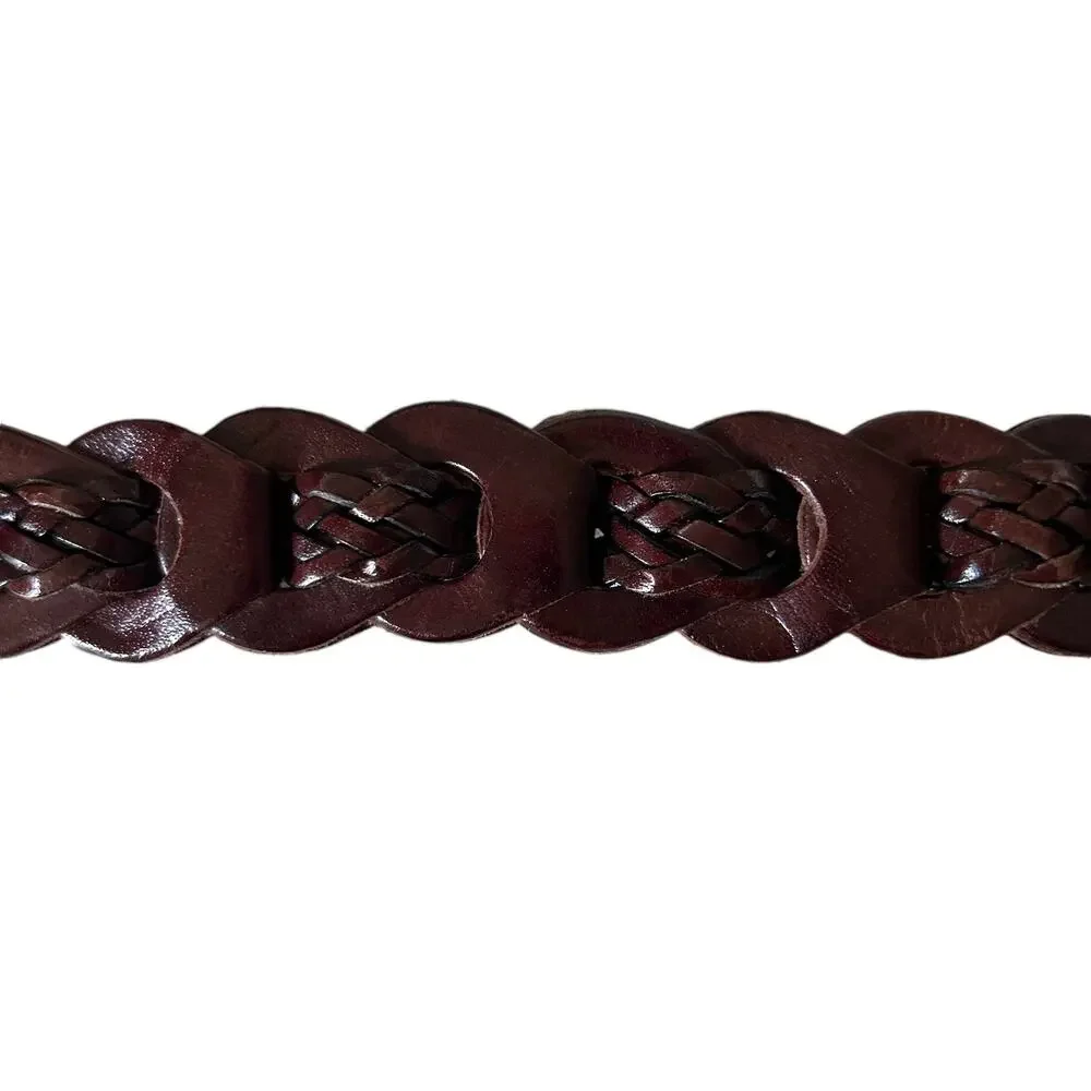 Vintage Womens Size M/L Genuine Leather Boho Brown Burgundy Braided Leather Belt